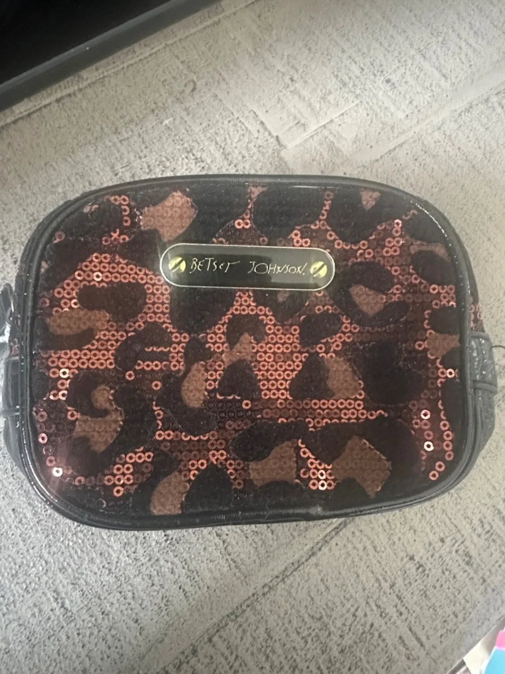 Betsey Johnson leopard Sequin Cosmetic Pouch